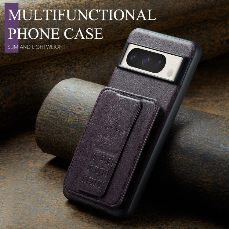 For Google Pixel 8a Fierre Shann Oil Wax Cow Leather Card Holder Back Phone Case(Purple)