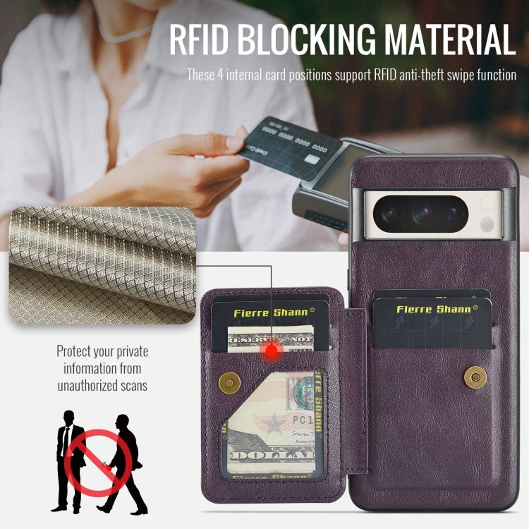 For Google Pixel 8a Fierre Shann Oil Wax Cow Leather Card Holder Back Phone Case(Purple)