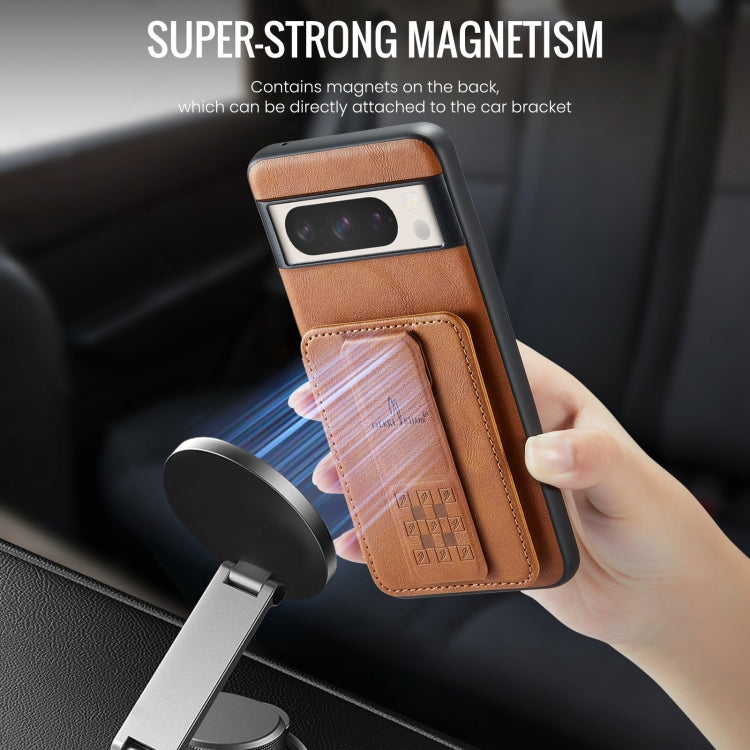 For Google Pixel 8a Fierre Shann Oil Wax Cow Leather Card Holder Back Phone Case(Brown)