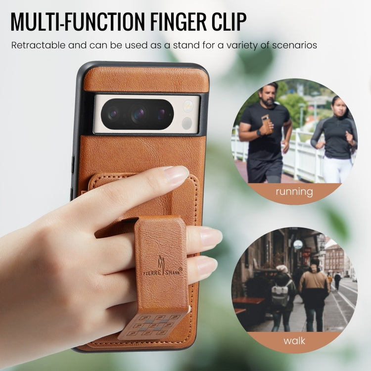 For Google Pixel 8a Fierre Shann Oil Wax Cow Leather Card Holder Back Phone Case(Brown)