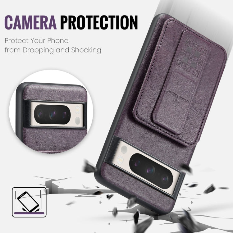 For Google Pixel 8 Pro Fierre Shann Oil Wax Cow Leather Card Holder Back Phone Case(Purple)