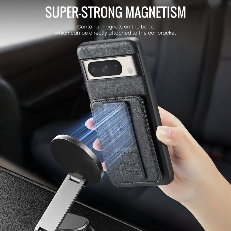 For Google Pixel 8 Fierre Shann Oil Wax Cow Leather Card Holder Back Phone Case(Black)