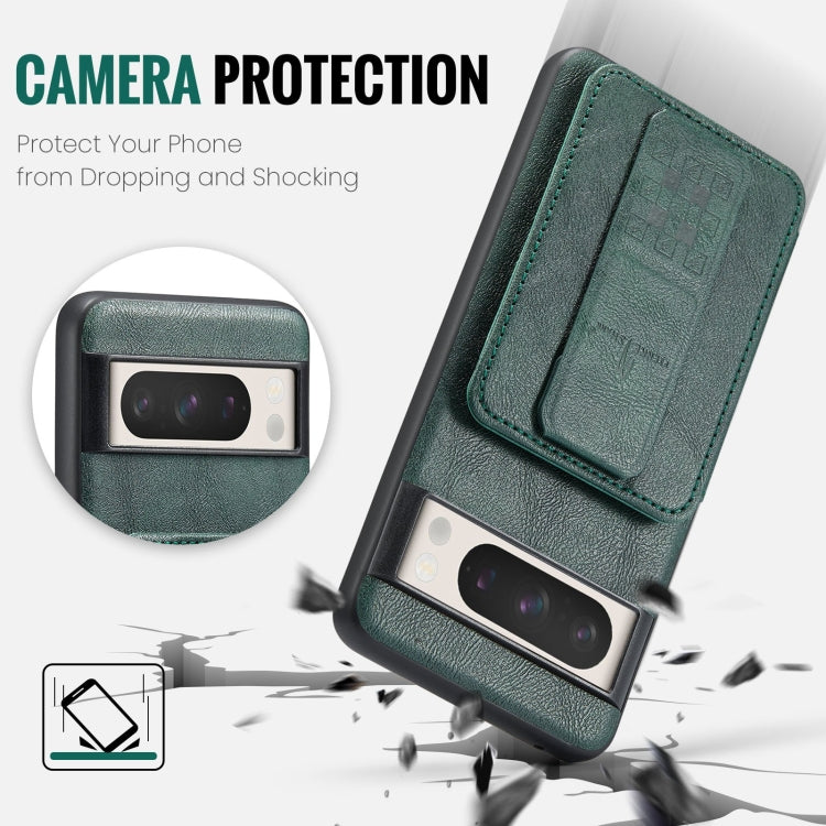 For Google Pixel 8 Fierre Shann Oil Wax Cow Leather Card Holder Back Phone Case(Green)