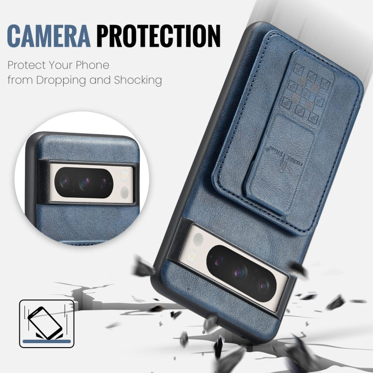 For Google Pixel 8 Fierre Shann Oil Wax Cow Leather Card Holder Back Phone Case(Blue)