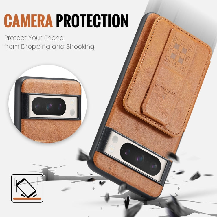 For Google Pixel 8 Fierre Shann Oil Wax Cow Leather Card Holder Back Phone Case(Brown)