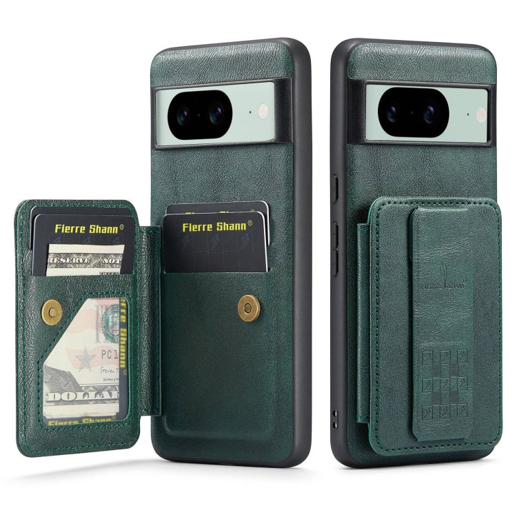 For Google Pixel 7a Fierre Shann Oil Wax Cow Leather Card Holder Back Phone Case(Green)
