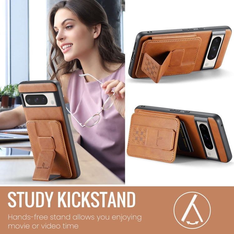 For Google Pixel 7a Fierre Shann Oil Wax Cow Leather Card Holder Back Phone Case(Brown)