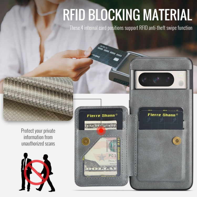 For Google Pixel 7 Pro Fierre Shann Oil Wax Cow Leather Card Holder Back Phone Case(Grey)