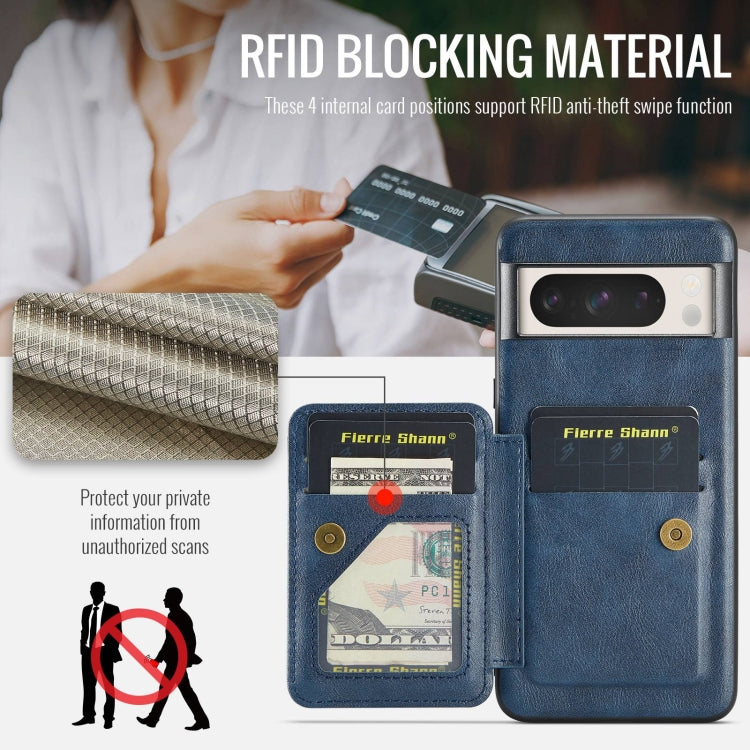 For Google Pixel 7 Pro Fierre Shann Oil Wax Cow Leather Card Holder Back Phone Case(Blue)