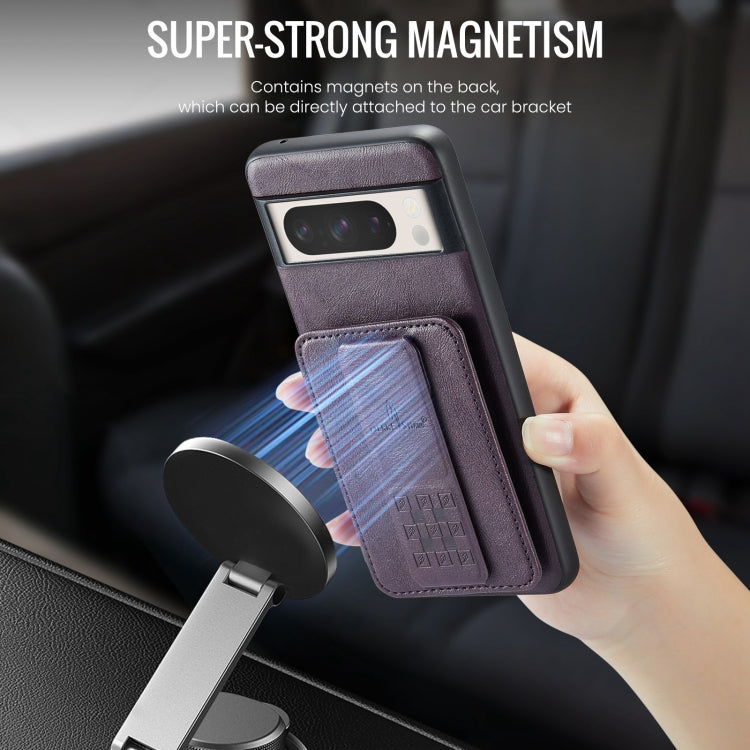 For Google Pixel 7 Pro Fierre Shann Oil Wax Cow Leather Card Holder Back Phone Case(Purple)