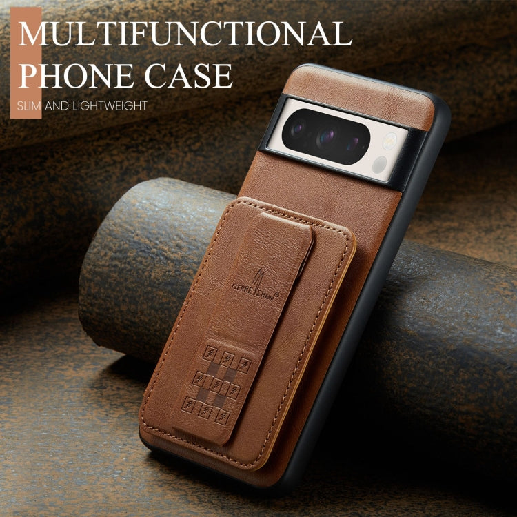For Google Pixel 7 Pro Fierre Shann Oil Wax Cow Leather Card Holder Back Phone Case(Brown)