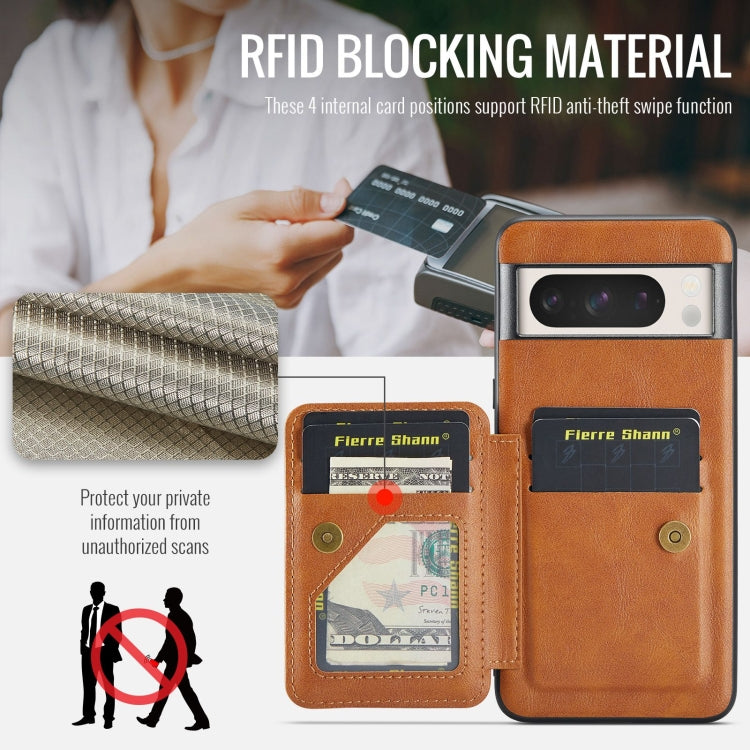 For Google Pixel 7 Pro Fierre Shann Oil Wax Cow Leather Card Holder Back Phone Case(Brown)