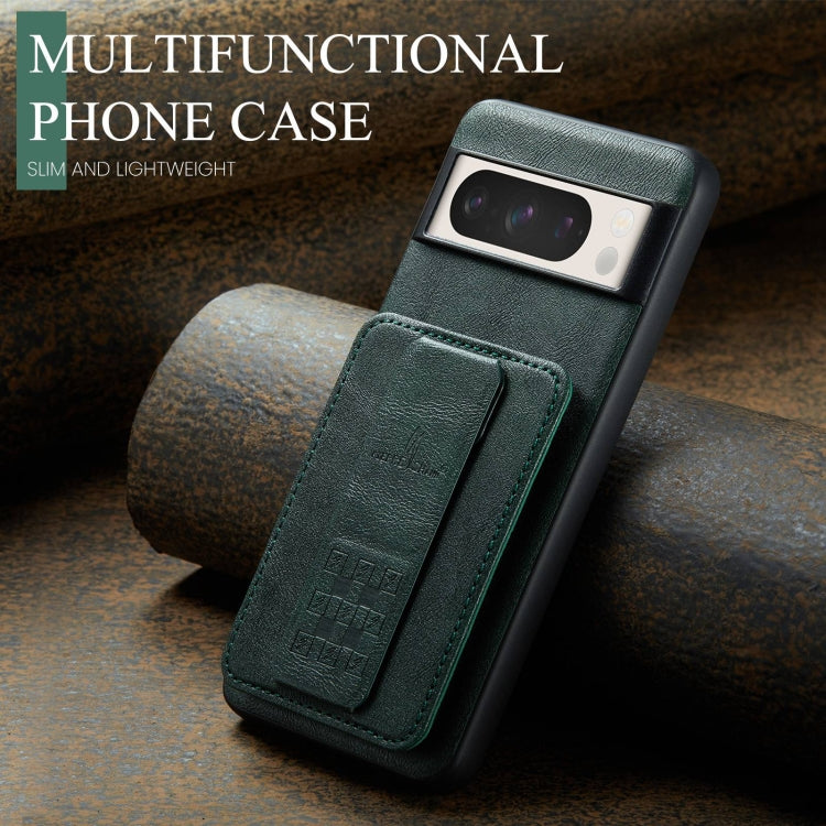 For Google Pixel 7 Fierre Shann Oil Wax Cow Leather Card Holder Back Phone Case(Green)