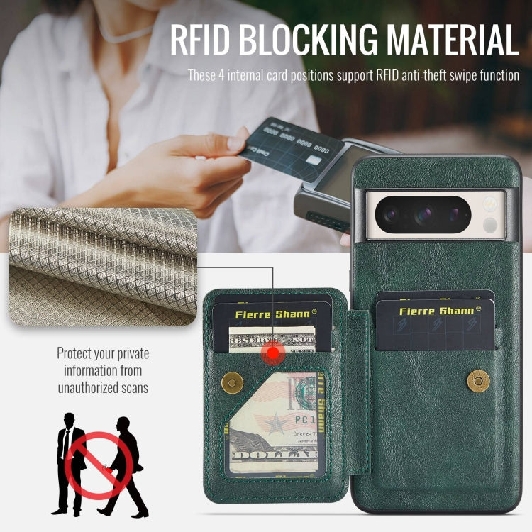 For Google Pixel 7 Fierre Shann Oil Wax Cow Leather Card Holder Back Phone Case(Green)