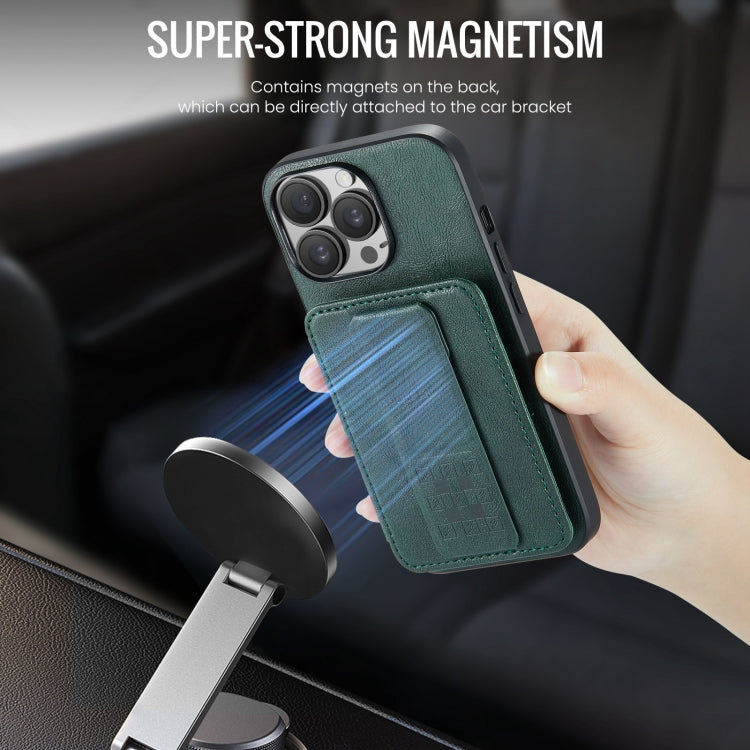 For iPhone 15 Pro Max Fierre Shann Oil Wax Cow Leather Card Holder Back Phone Case(Green)