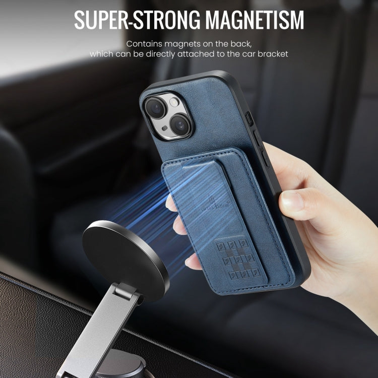 For iPhone 14 Plus Fierre Shann Oil Wax Cow Leather Card Holder Back Phone Case(Blue)