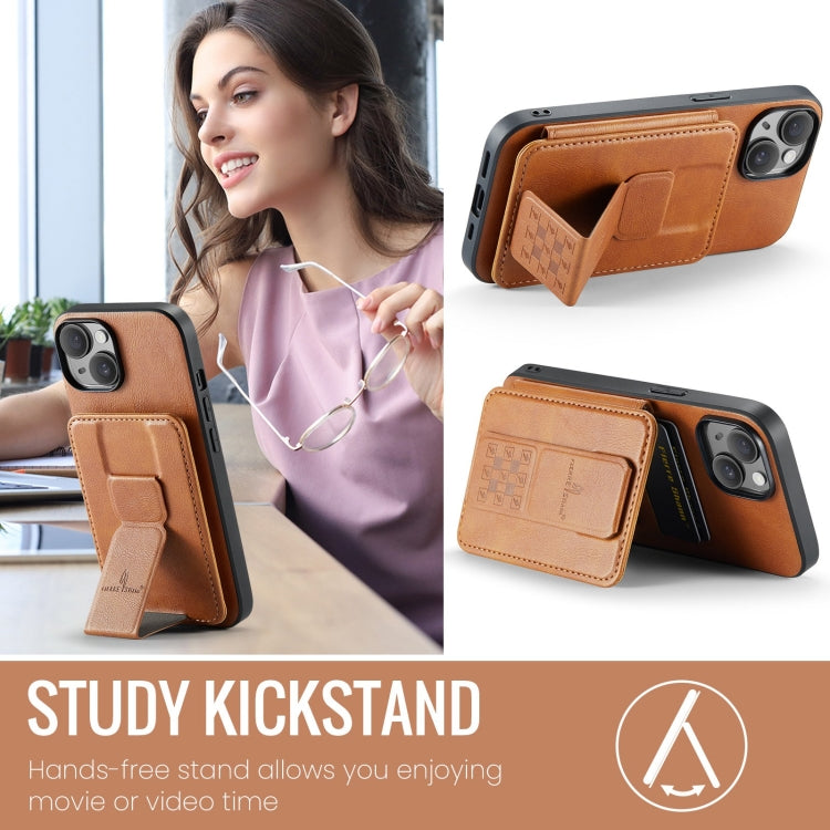 For iPhone 14 Fierre Shann Oil Wax Cow Leather Card Holder Back Phone Case(Brown)
