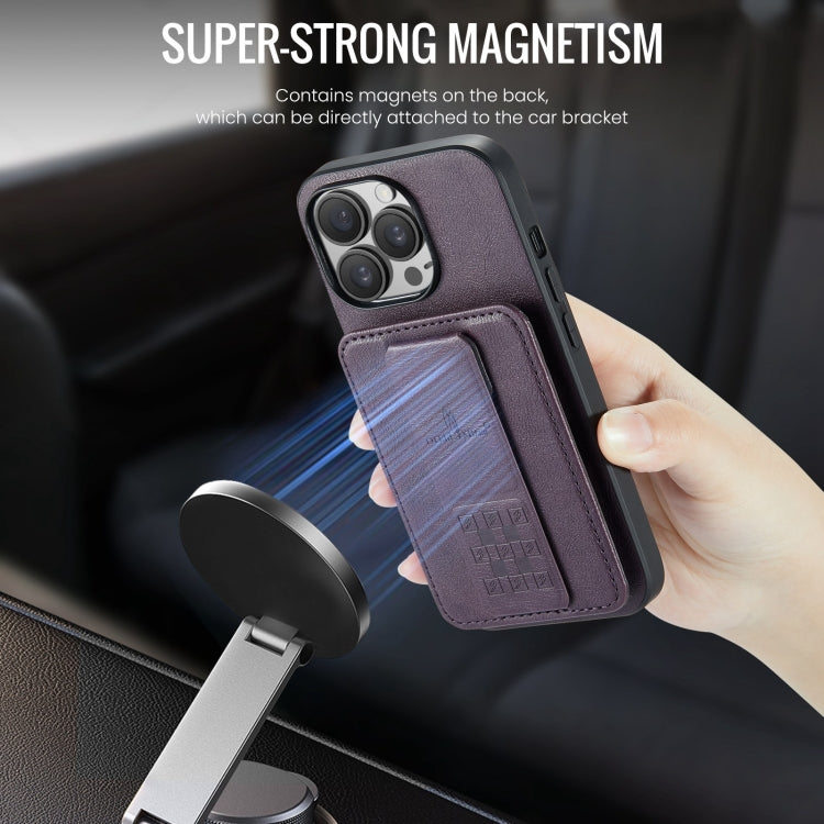 For iPhone 14 Pro Max Fierre Shann Oil Wax Cow Leather Card Holder Back Phone Case(Purple)
