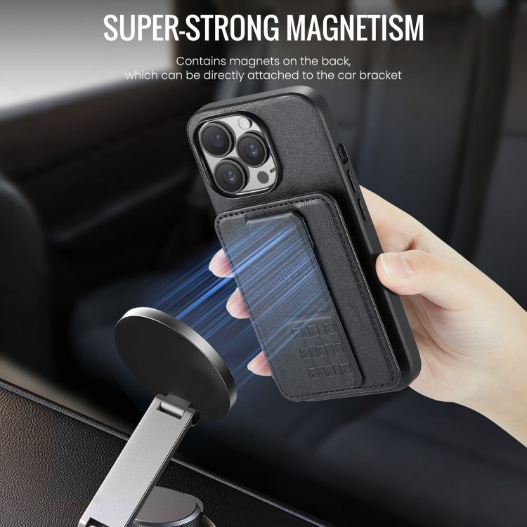 For iPhone 13 Pro Max Fierre Shann Oil Wax Cow Leather Card Holder Back Phone Case(Black)