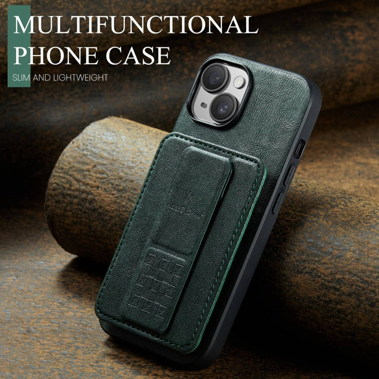 For iPhone 13 Fierre Shann Oil Wax Cow Leather Card Holder Back Phone Case(Green)