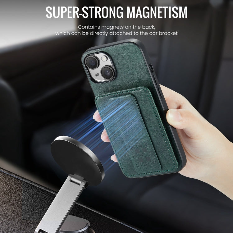 For iPhone 13 Fierre Shann Oil Wax Cow Leather Card Holder Back Phone Case(Green)