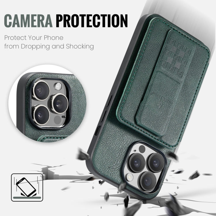 For iPhone 12 / 12 Pro Fierre Shann Oil Wax Cow Leather Card Holder Back Phone Case(Green)