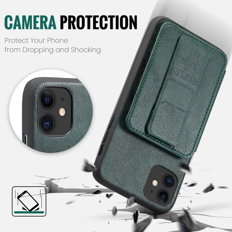 For iPhone 11 Pro Max Fierre Shann Oil Wax Cow Leather Card Holder Back Phone Case(Green)