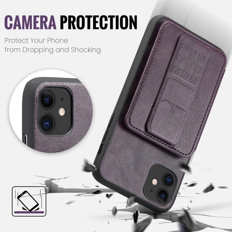 For iPhone 11 Pro Max Fierre Shann Oil Wax Cow Leather Card Holder Back Phone Case(Purple)