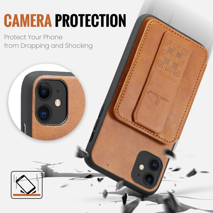For iPhone 11 Pro Max Fierre Shann Oil Wax Cow Leather Card Holder Back Phone Case(Brown)