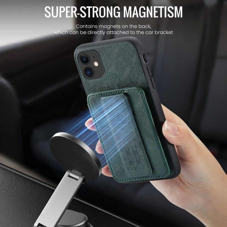 For iPhone 11 Fierre Shann Oil Wax Cow Leather Card Holder Back Phone Case(Blue)