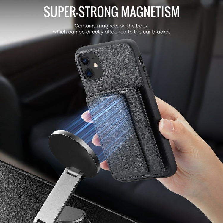 For iPhone 11 Pro Fierre Shann Oil Wax Cow Leather Card Holder Back Phone Case(Black)