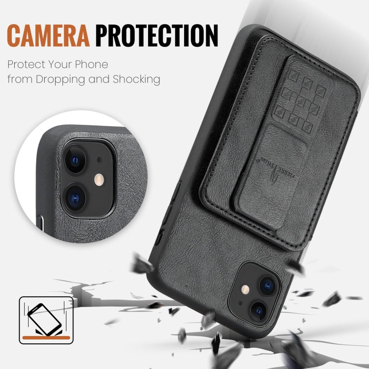 For iPhone 11 Pro Fierre Shann Oil Wax Cow Leather Card Holder Back Phone Case(Black)