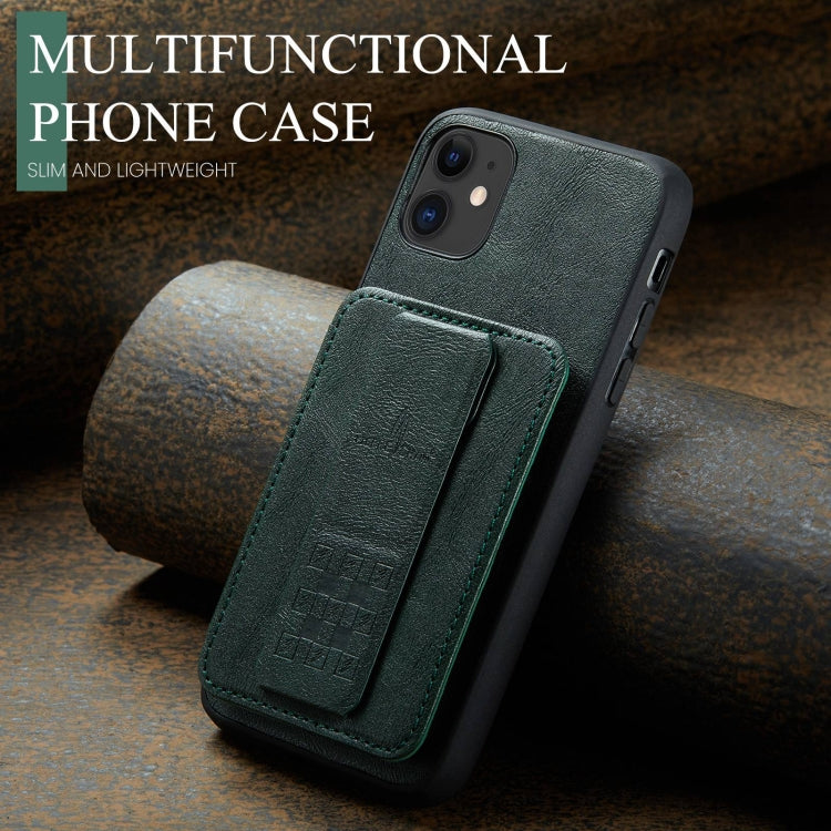 For iPhone 11 Pro Fierre Shann Oil Wax Cow Leather Card Holder Back Phone Case(Green)
