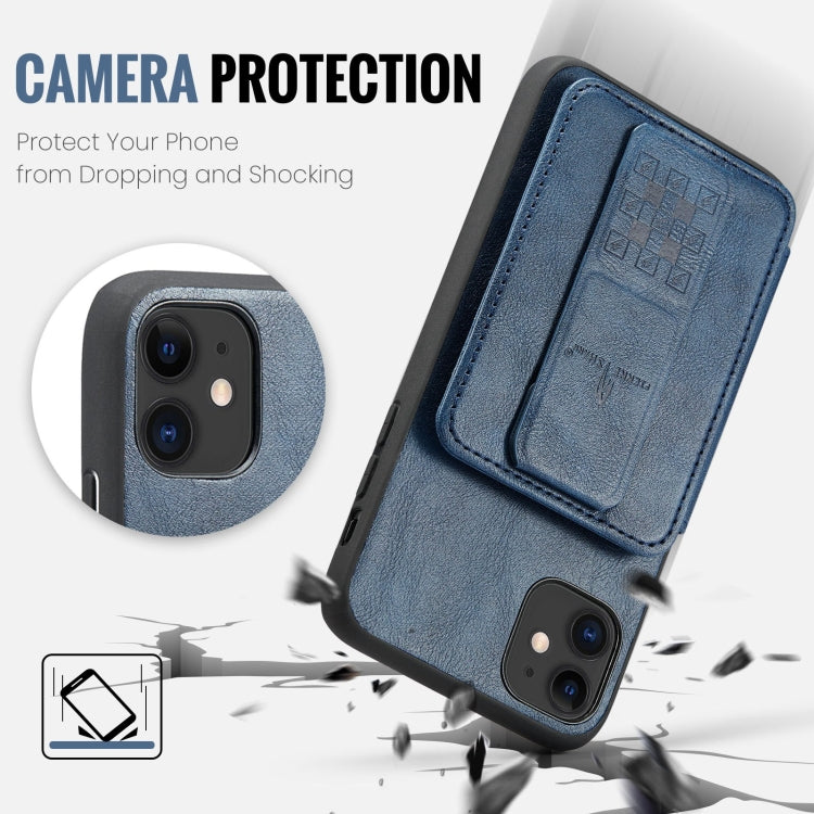 For iPhone 11 Pro Fierre Shann Oil Wax Cow Leather Card Holder Back Phone Case(Blue)