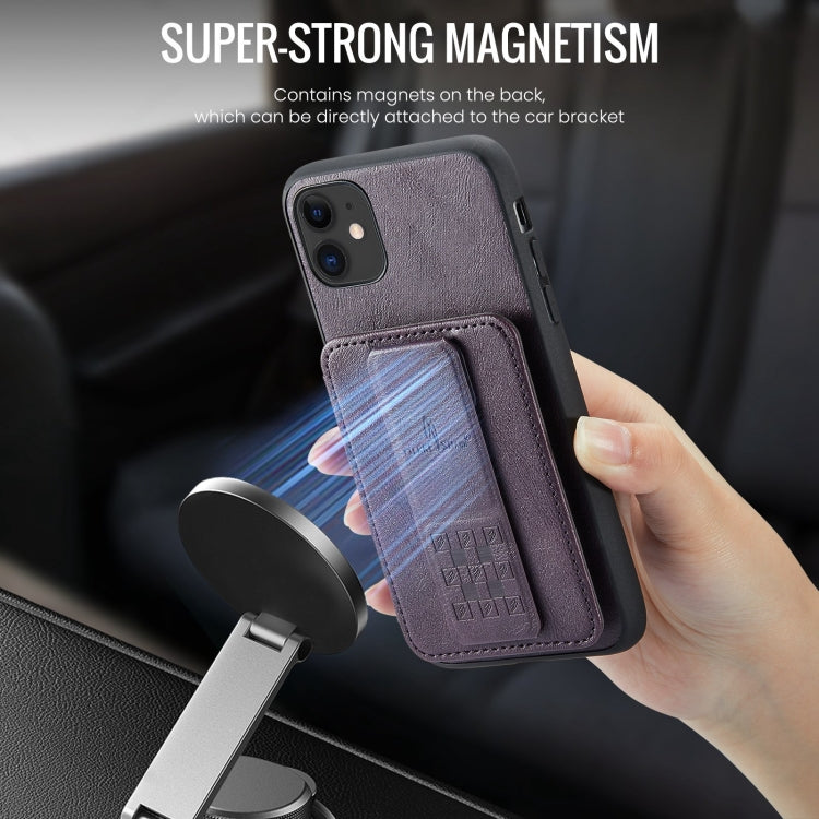 For iPhone 11 Pro Fierre Shann Oil Wax Cow Leather Card Holder Back Phone Case(Purple)