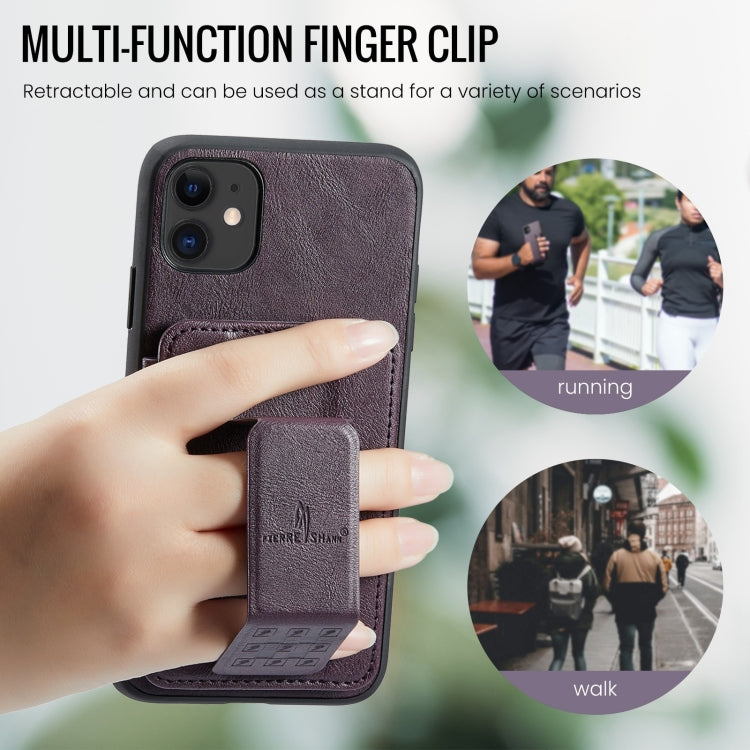 For iPhone 11 Pro Fierre Shann Oil Wax Cow Leather Card Holder Back Phone Case(Purple)