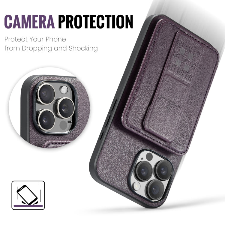 For iPhone 16 Pro Max Fierre Shann Oil Wax Cow Leather Card Holder Back Phone Case(Purple)