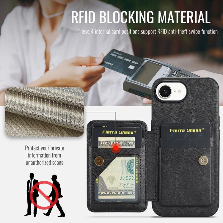 For iPhone 17e / 16e Fierre Shann Oil Wax Cow Leather Card Holder Back Phone Case(Black)