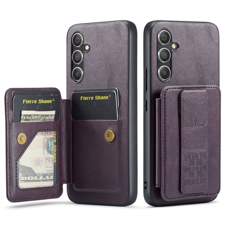 For Samsung Galaxy S24+ 5G Fierre Shann Oil Wax Cow Leather Card Holder Back Phone Case(Purple)
