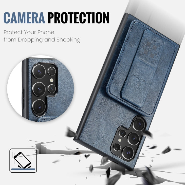 For Samsung Galaxy S24 Ultra 5G Fierre Shann Oil Wax Cow Leather Card Holder Back Phone Case(Blue)