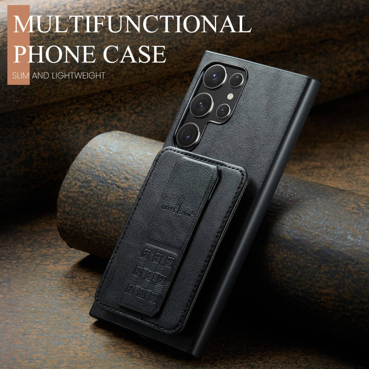 For Samsung Galaxy S23 Ultra 5G Fierre Shann Oil Wax Cow Leather Card Holder Back Phone Case(Black)