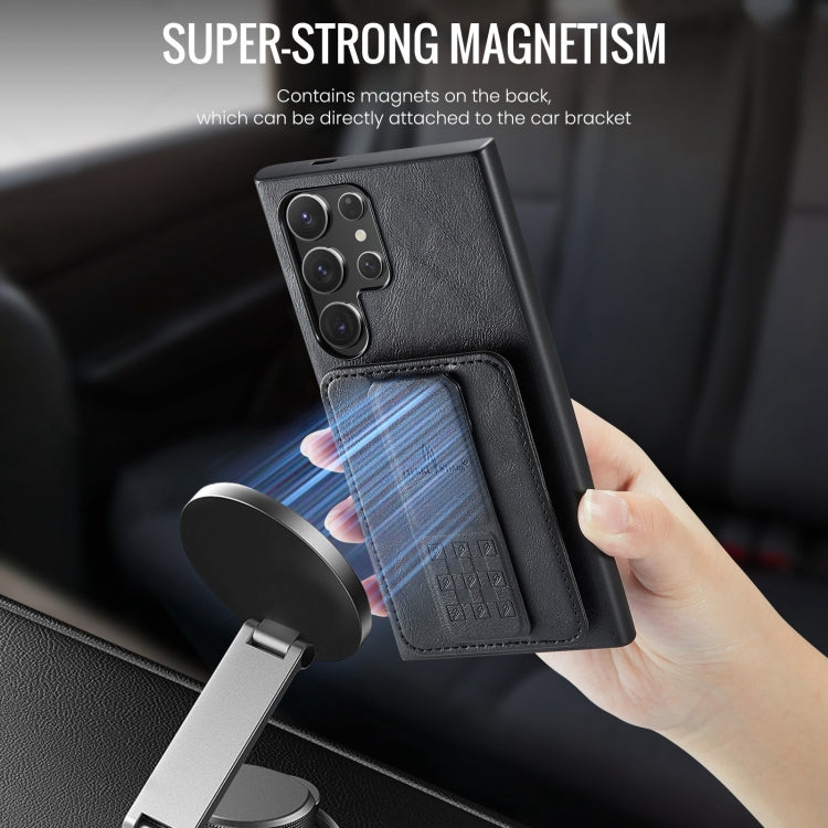 For Samsung Galaxy S23 Ultra 5G Fierre Shann Oil Wax Cow Leather Card Holder Back Phone Case(Black)