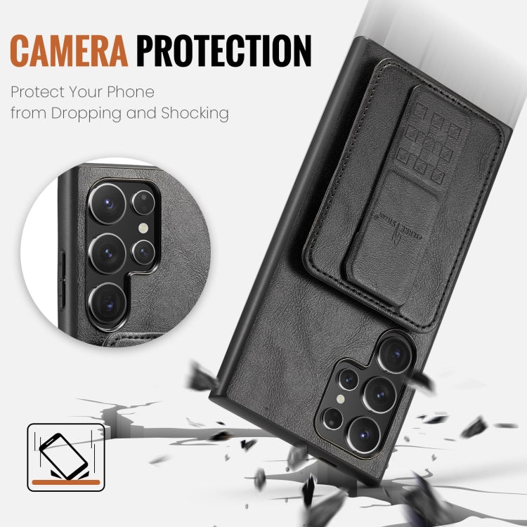 For Samsung Galaxy S23 Ultra 5G Fierre Shann Oil Wax Cow Leather Card Holder Back Phone Case(Black)
