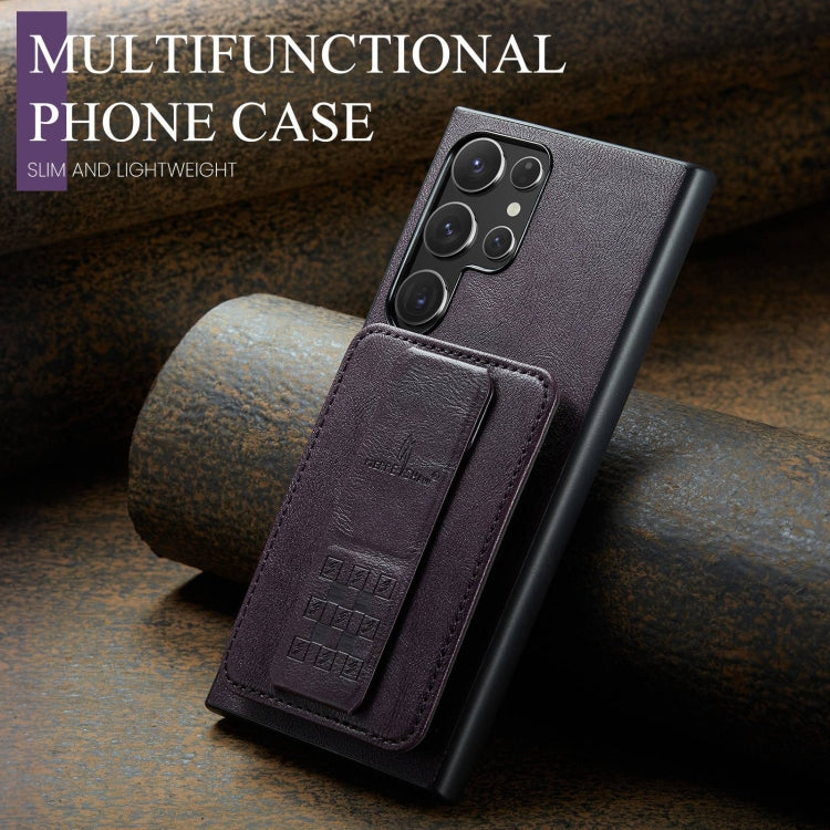 For Samsung Galaxy S23 Ultra 5G Fierre Shann Oil Wax Cow Leather Card Holder Back Phone Case(Purple)
