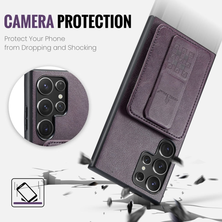 For Samsung Galaxy S23 Ultra 5G Fierre Shann Oil Wax Cow Leather Card Holder Back Phone Case(Purple)