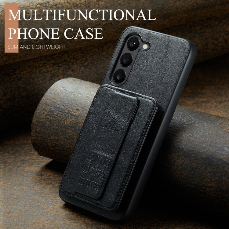 For Samsung Galaxy S23+ 5G Fierre Shann Oil Wax Cow Leather Card Holder Back Phone Case(Black)