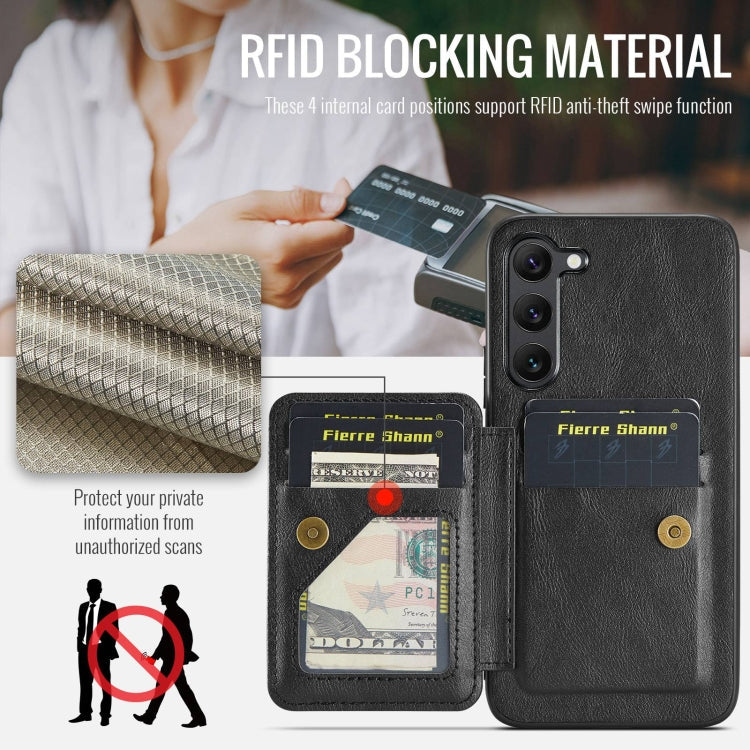 For Samsung Galaxy S23+ 5G Fierre Shann Oil Wax Cow Leather Card Holder Back Phone Case(Black)
