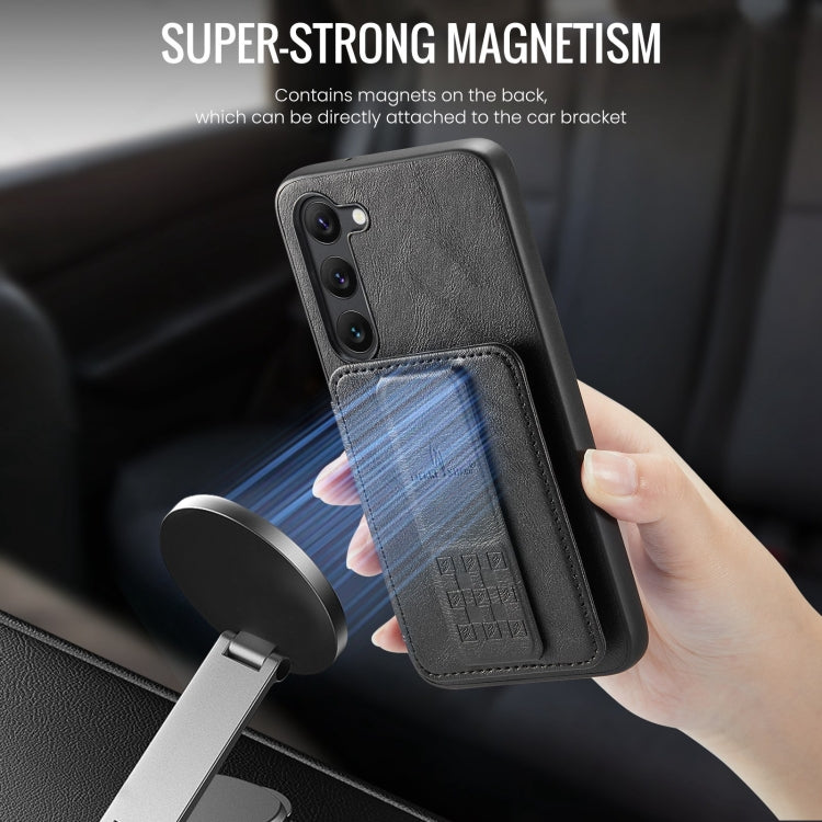 For Samsung Galaxy S23+ 5G Fierre Shann Oil Wax Cow Leather Card Holder Back Phone Case(Black)