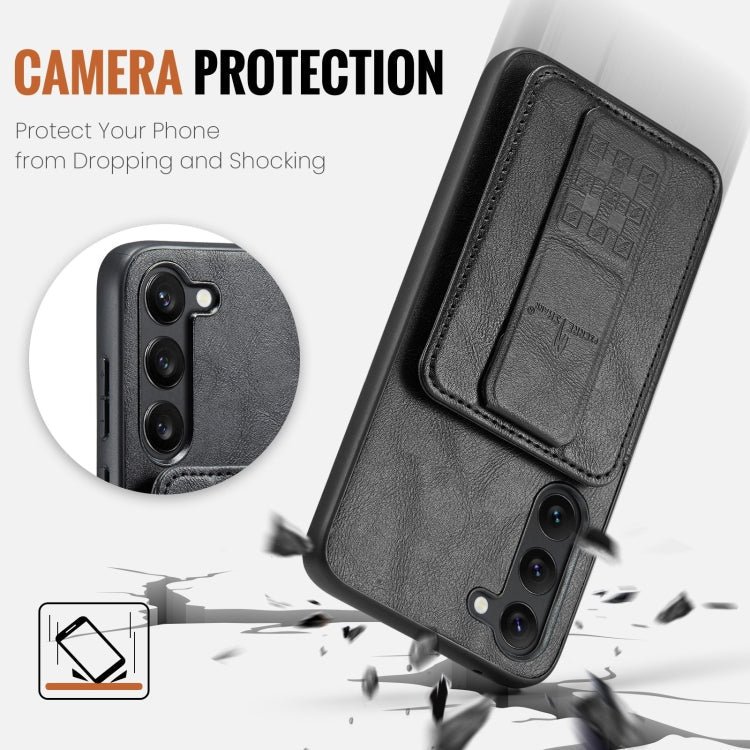 For Samsung Galaxy S23+ 5G Fierre Shann Oil Wax Cow Leather Card Holder Back Phone Case(Black)