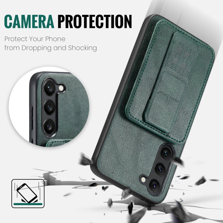 For Samsung Galaxy S23+ 5G Fierre Shann Oil Wax Cow Leather Card Holder Back Phone Case(Green)